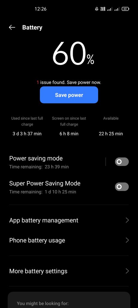 Testing Android battery health via system settings on our test device